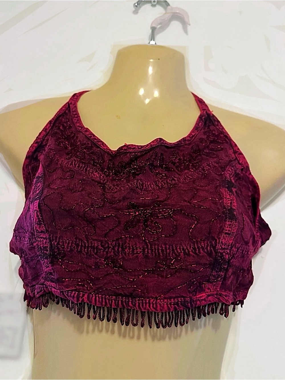 Women’s Embroidered Halter Crop Top in Mauve
